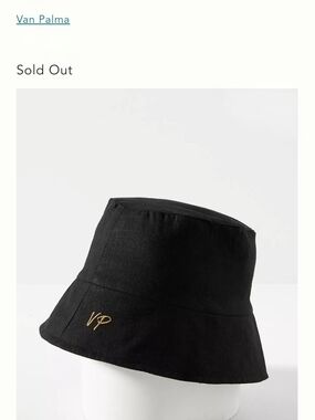Van Palma Black Linen Bucket Hat with Gold 'VP' Embroidery